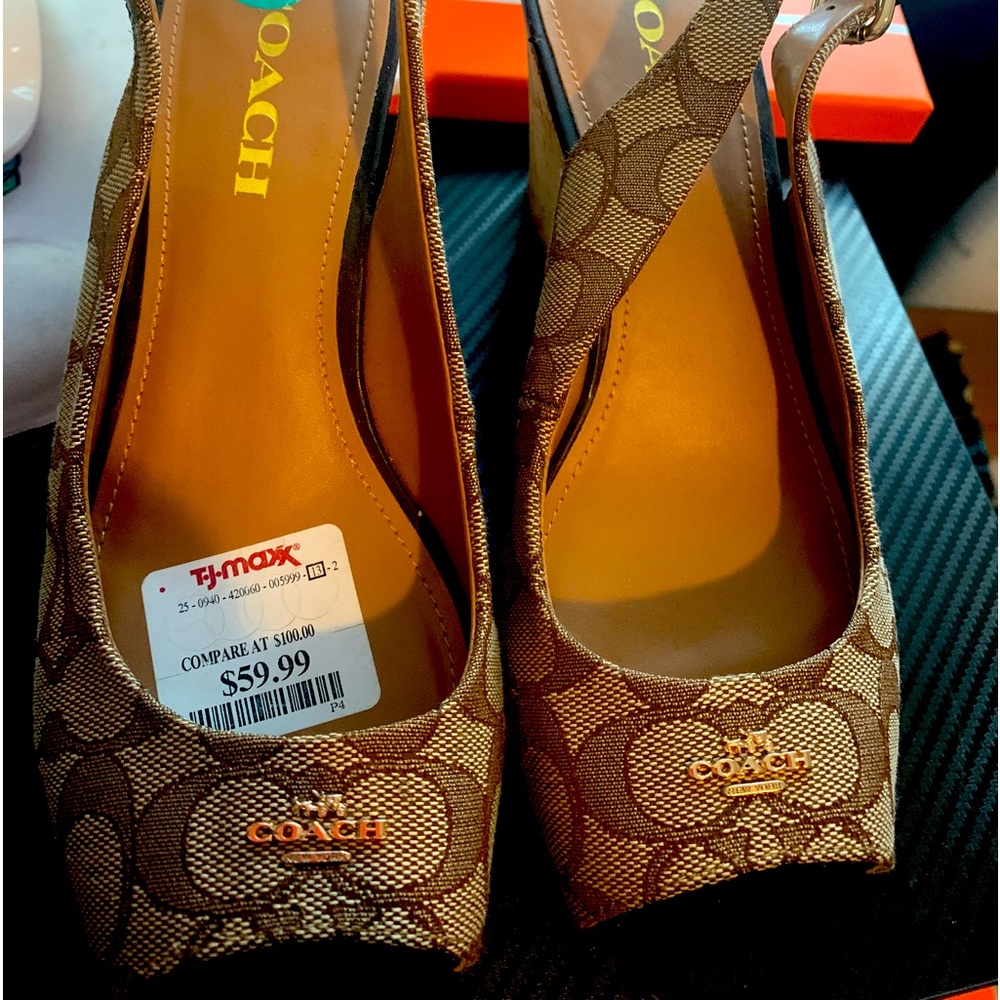 Coach tan wedged heel